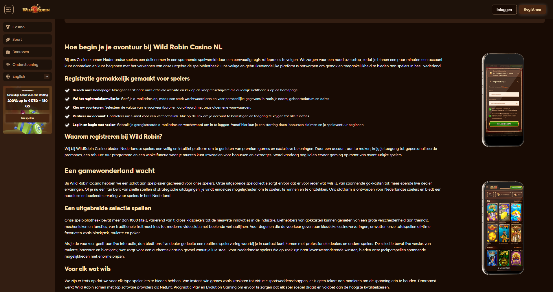 wildrobin casino sports